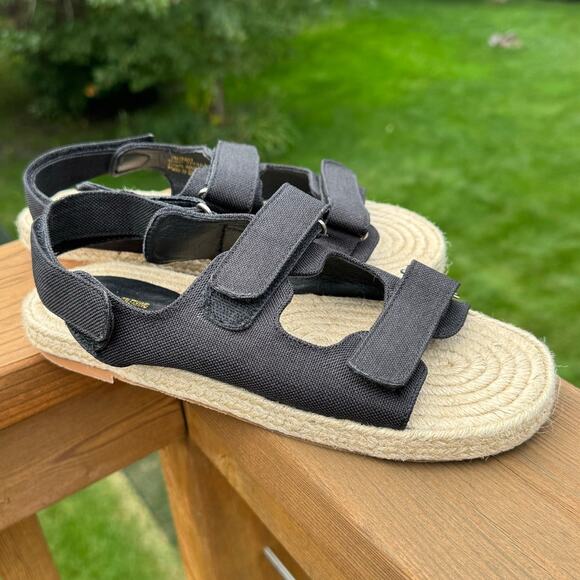 NWOB Pretty Little Thing size 8 Black Canvas Strappy Sandals Espadrille Sole - Picture 11 of 11